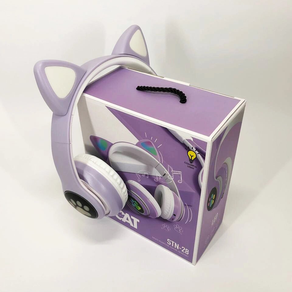 Бездротові світлодіодні навушники з котячими вухами CAT STN-28. Колір фіолетовий від компанії Інтернет-магазин  towershop.online - фото 1