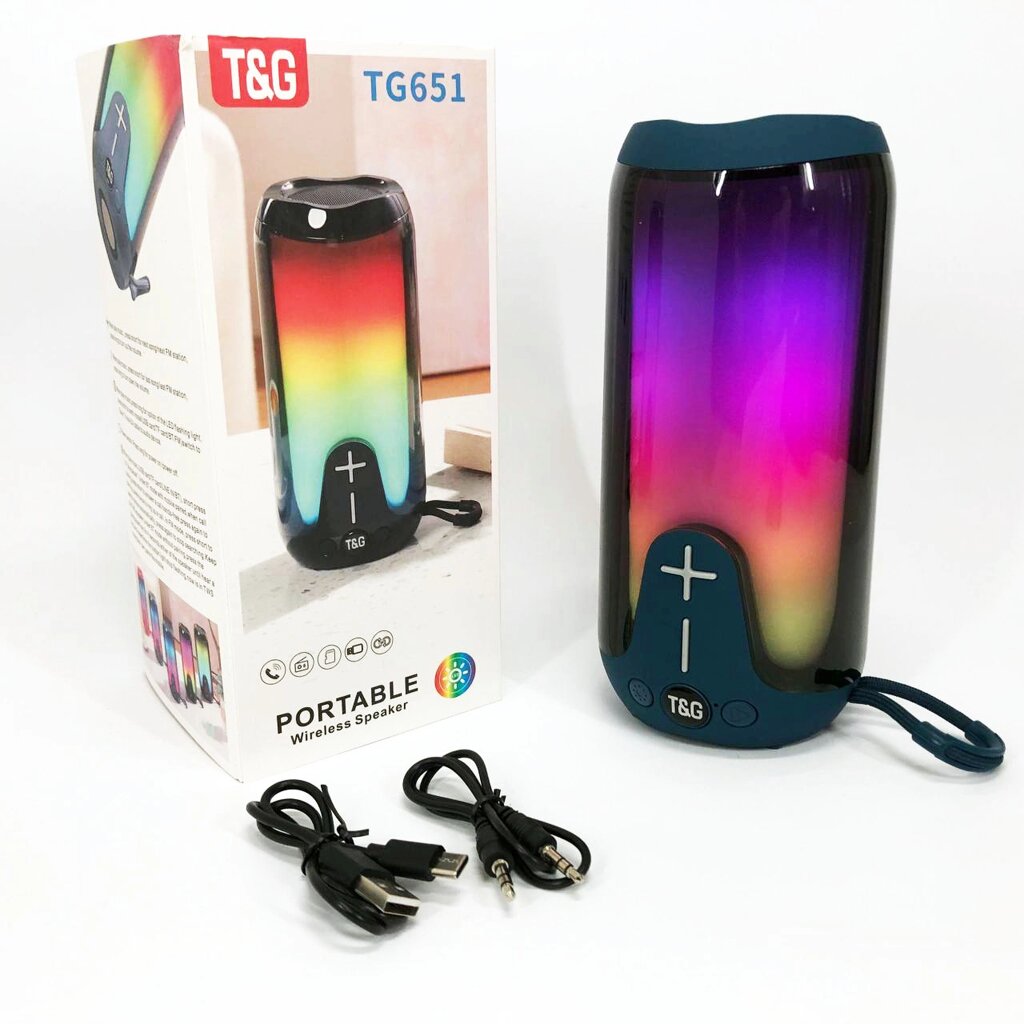 Bluetooth-колонка TG651 з RGB ПІДСВІЧУВАННЯМ. Колір синій від компанії Інтернет-магазин  towershop.online - фото 1