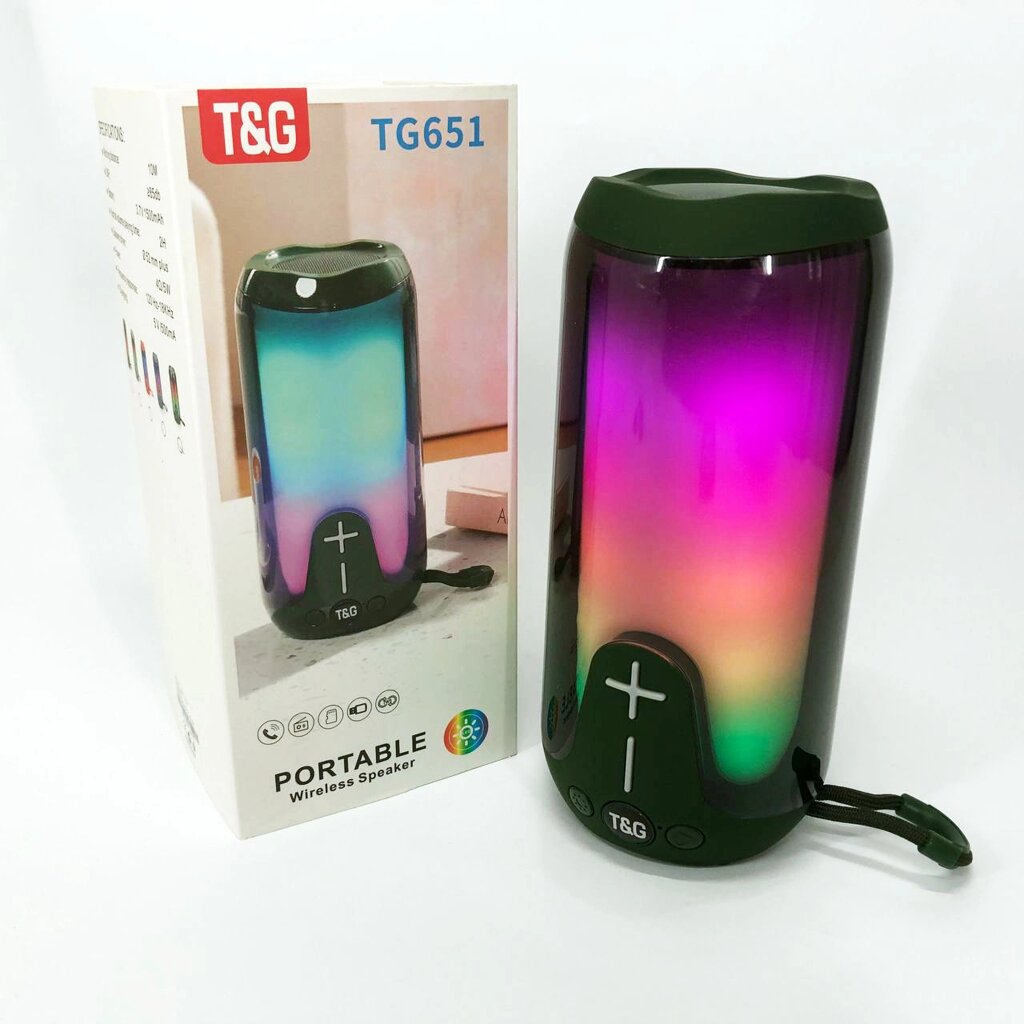 Bluetooth-колонка TG651 з RGB ПІДСВІЧУВАННЯМ. Колір зелений від компанії Інтернет-магазин  towershop.online - фото 1