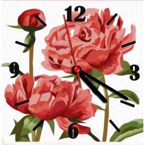 Годинник-картина за номерами "Півонії", 30х30 см