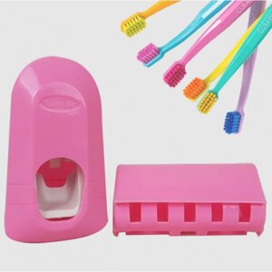 Тримач для зубних рахунків з дозатором для зубної пасти Toothpaste Dispenser JX1000 Рожевий