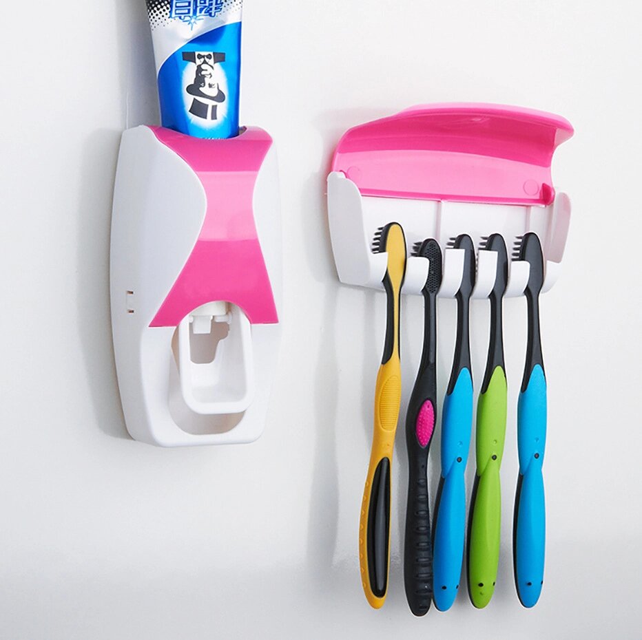 Диспенсер для зубної пасти з утримувачем зубних щіток NBZ Pink від компанії Інтернет-магазин  towershop.online - фото 1