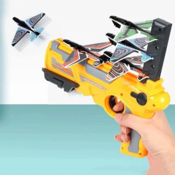 Дитячий іграшковий пістолет з літачками Air Battle катапульта з літаючими літаками (AB-1). Колір: жовтий від компанії Інтернет-магазин  towershop.online - фото 1