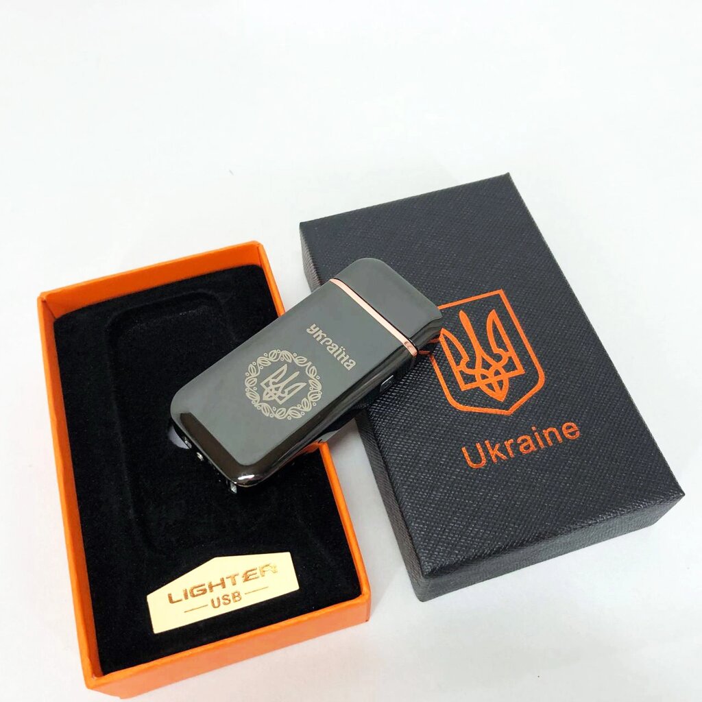 Дугова електроімпульсна USB запальничка Герб України (індикатор заряду, ліхтарик) HL-442. Колір: чорний від компанії Інтернет-магазин  towershop.online - фото 1