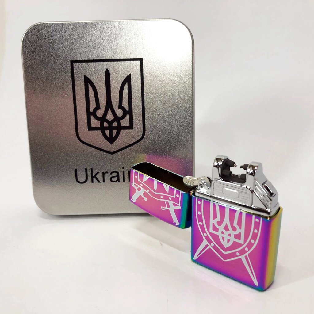 Дугова електроімпульсна USB запальничка Україна металева коробка HL-446. Колір: хамелеон від компанії Інтернет-магазин  towershop.online - фото 1