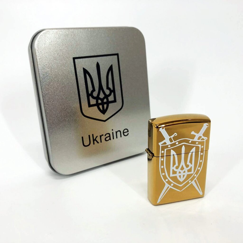 Дугова електроімпульсна USB запальничка Україна (металева коробка) HL-446. Колір: золотий від компанії Інтернет-магазин  towershop.online - фото 1