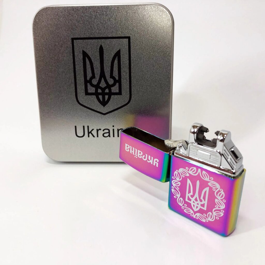 Дугова електроімпульсна USB запальничка Україна металева коробка HL-447. Колір: хамелеон від компанії Інтернет-магазин  towershop.online - фото 1