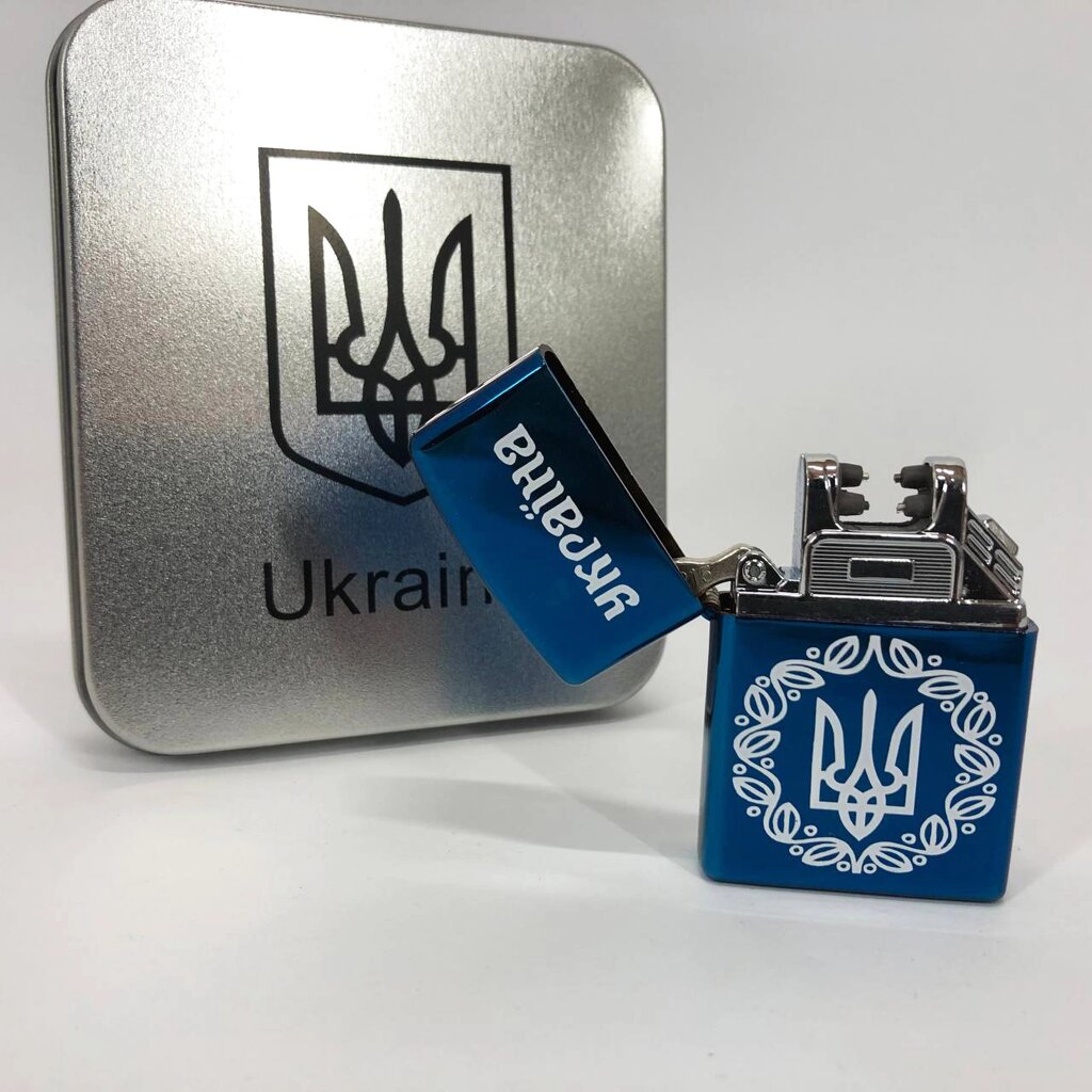 Дугова електроімпульсна USB запальничка Україна металева коробка HL-447. Колір: синій від компанії Інтернет-магазин  towershop.online - фото 1