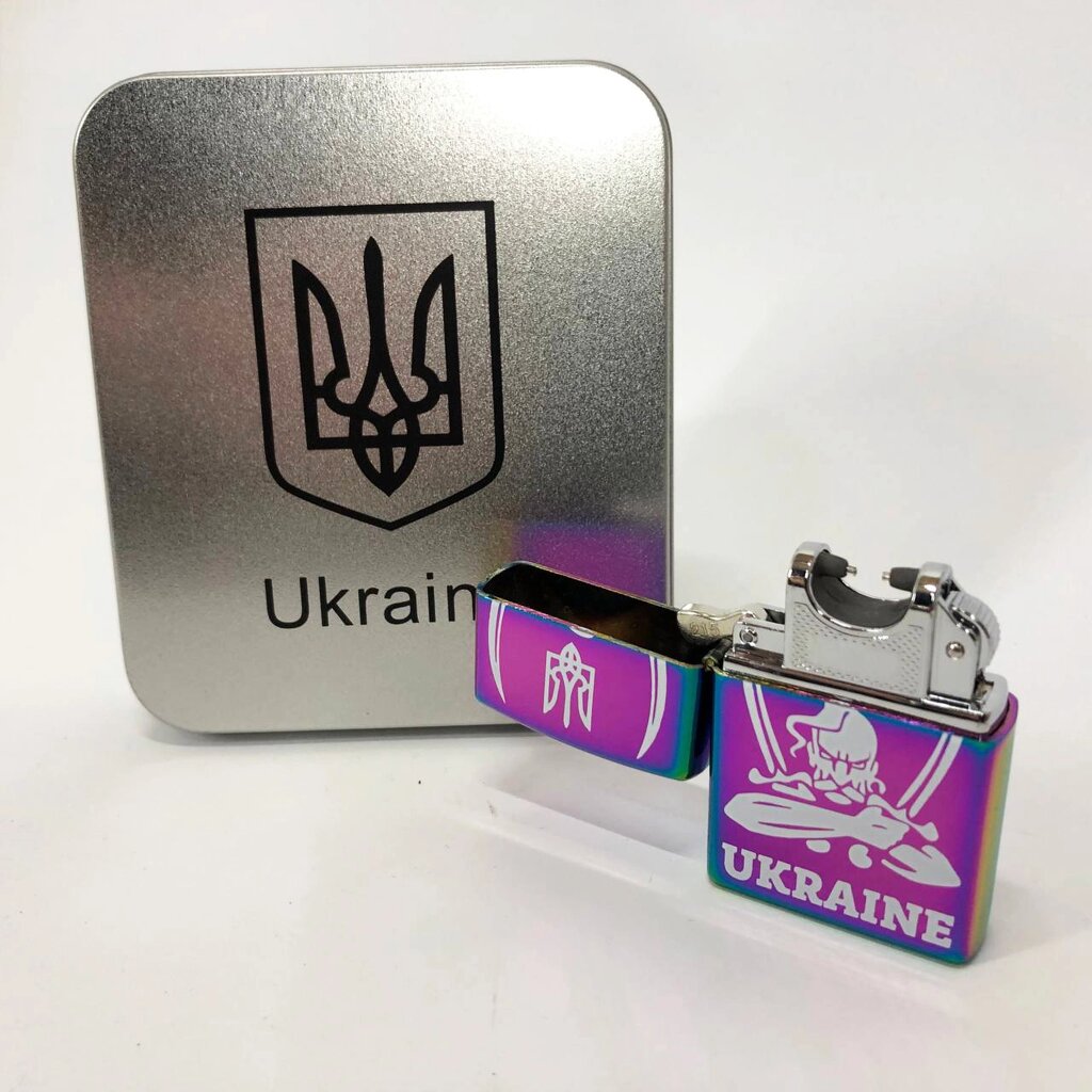 Дугова електроімпульсна USB запальничка Україна (металева коробка) HL-449. Колір: хамелеон від компанії Інтернет-магазин  towershop.online - фото 1