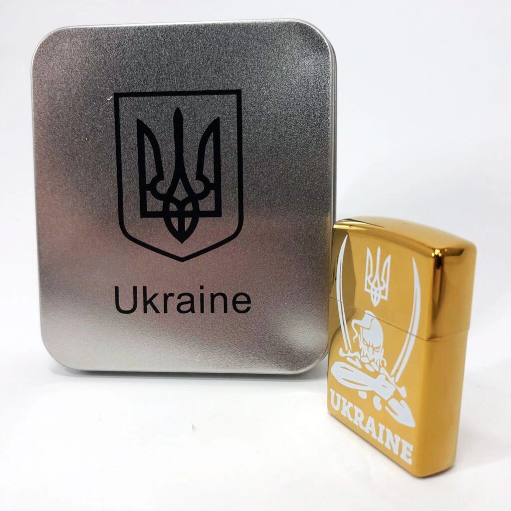 Дугова електроімпульсна USB запальничка Україна (металева коробка) HL-449. Колір: золотий від компанії Інтернет-магазин  towershop.online - фото 1