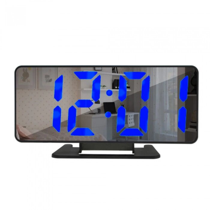 Дзеркальні LED годинник з будильником і термометром VST-888 Чорні Синя підсвічування від компанії Інтернет-магазин  towershop.online - фото 1