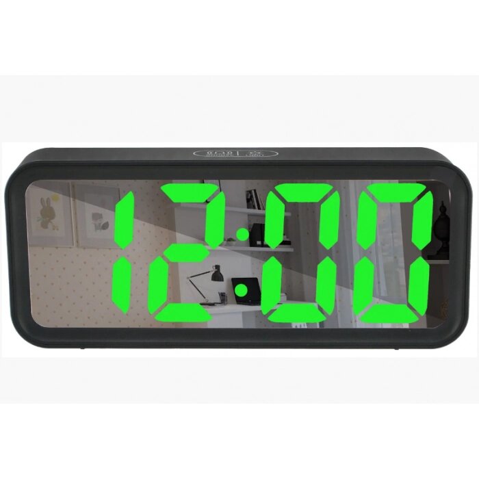 Дзеркальний світлодіодний годинник з будильником та термометром DT-6508 Чорний (зелений підсвічування) від компанії Інтернет-магазин  towershop.online - фото 1