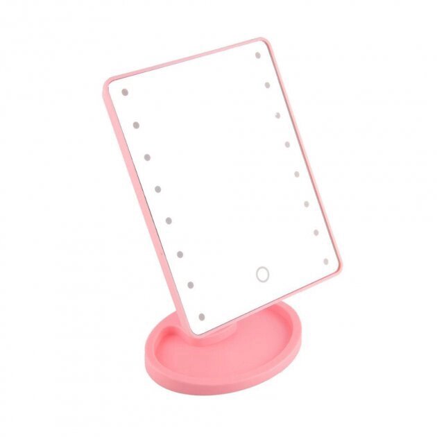 Дзеркало для макіяжу з 16 LED підсвічуванням Mirror White. Колір: рожевий від компанії Інтернет-магазин  towershop.online - фото 1