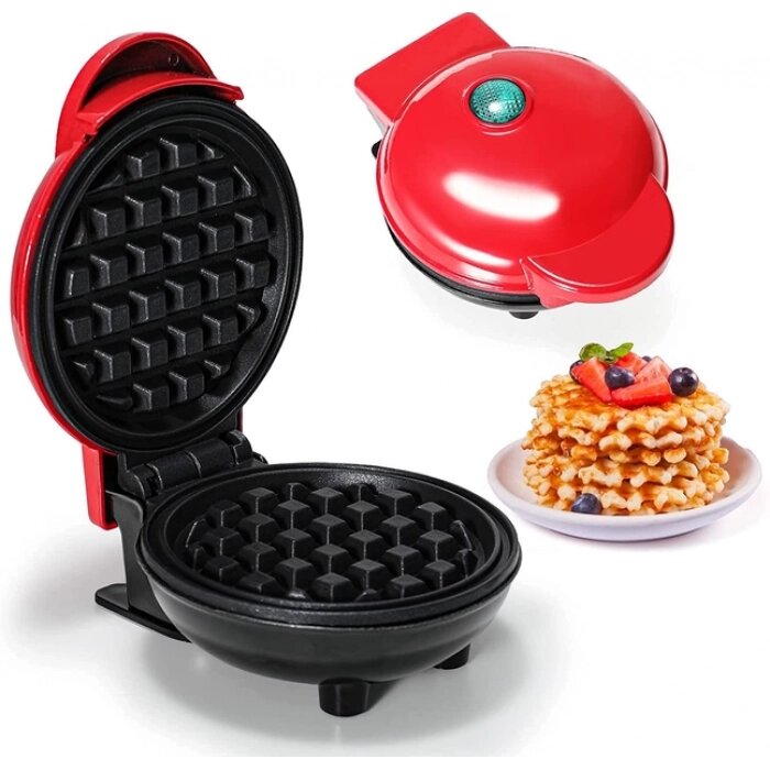 Електрична міні вафельниця Waffle Maker з антипригарним покриттям Червона від компанії Інтернет-магазин  towershop.online - фото 1