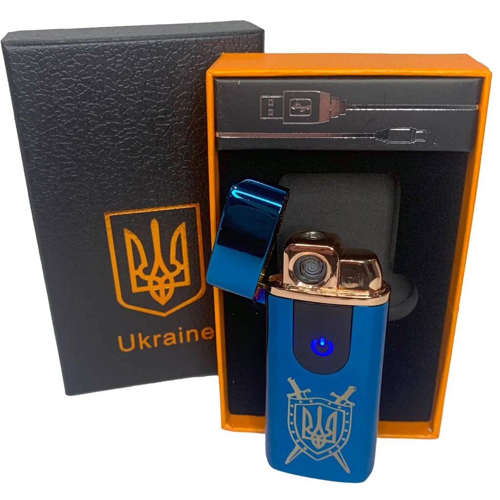 Електрична та газова запальничка Україна з USB-зарядкою HL-432, запальничка сенсорна. Колір синій від компанії Інтернет-магазин  towershop.online - фото 1