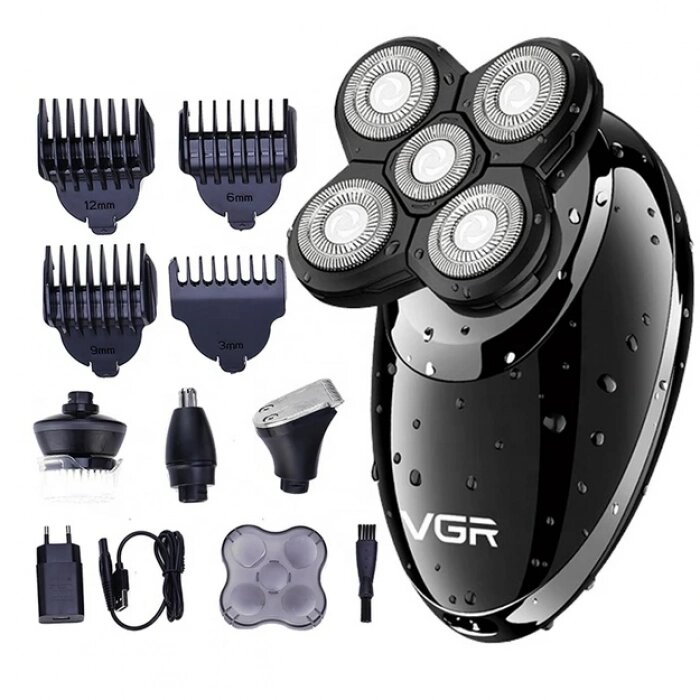 Електробритва роторна для чоловіків VGR-302 4в1 для вологого і сухого гоління з плаваючими головками і тримером від компанії Інтернет-магазин  towershop.online - фото 1