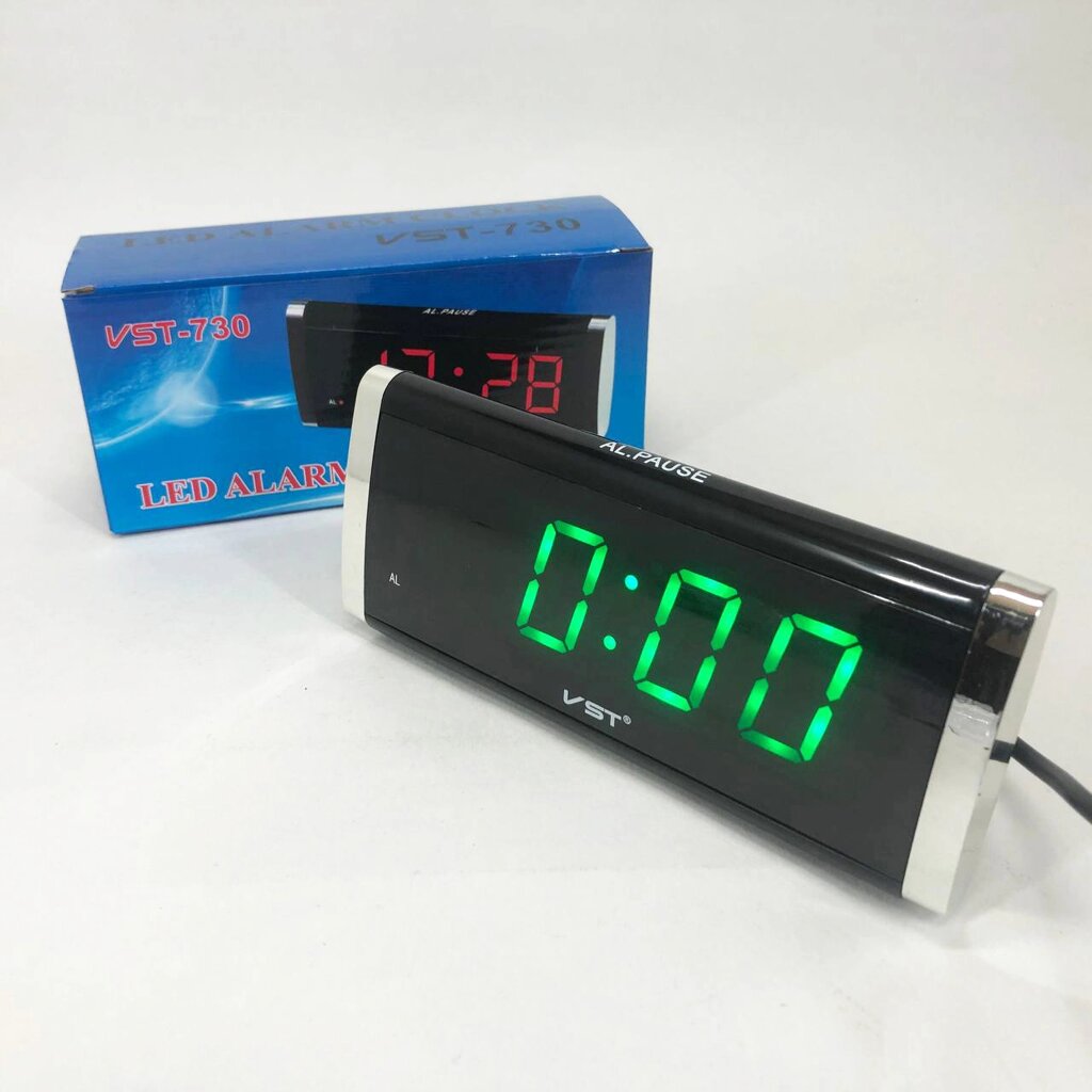 Електронні Годинники VST 730 green, цифрові настільні мережеві годинник, led alarm clock VST-730, годинник з будильником від компанії Інтернет-магазин  towershop.online - фото 1