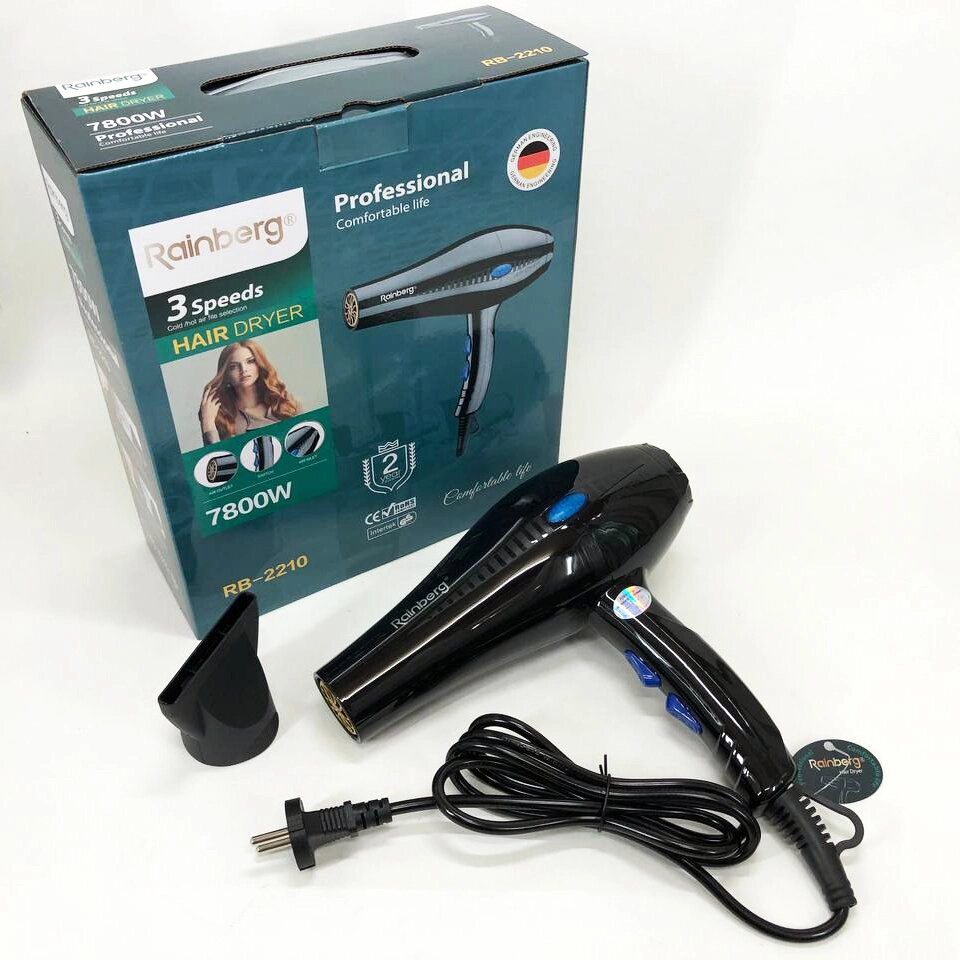 Фен для сушіння волосся Rainberg RB-2210, повітряний стайлер для волосся, фен для дому, фен для голови від компанії Інтернет-магазин  towershop.online - фото 1