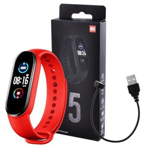 Фітнес браслет Smart Watch M5 Band Classic Black смарт годинник-трекер. Колір червоний від компанії Інтернет-магазин  towershop.online - фото 1
