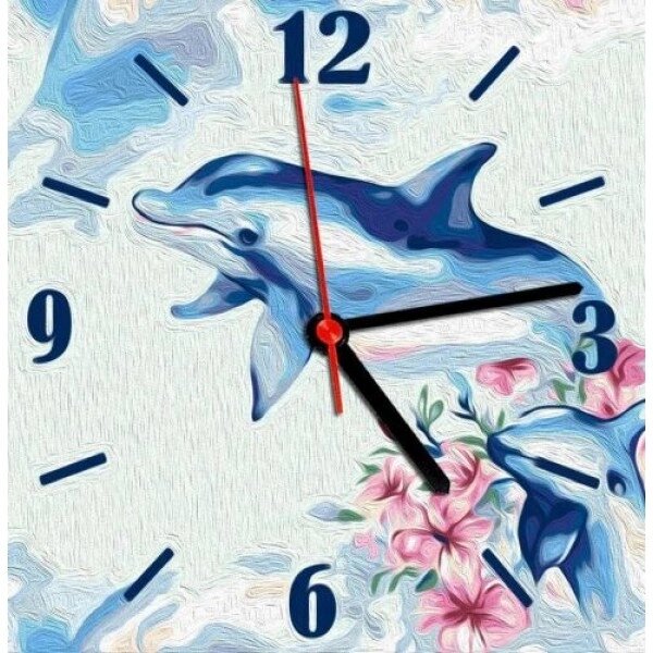 Годинник-картина за номерами "Дельфіни", 30х30 см від компанії Інтернет-магазин  towershop.online - фото 1