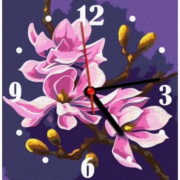 Годинник-картина за номерами "Магнолії", 30х30 см від компанії Інтернет-магазин  towershop.online - фото 1