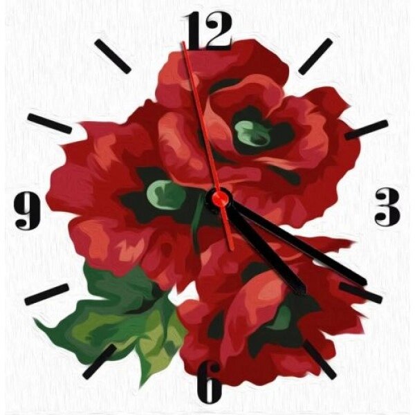 Годинник-картина за номерами "Маки", 30х30 см від компанії Інтернет-магазин  towershop.online - фото 1