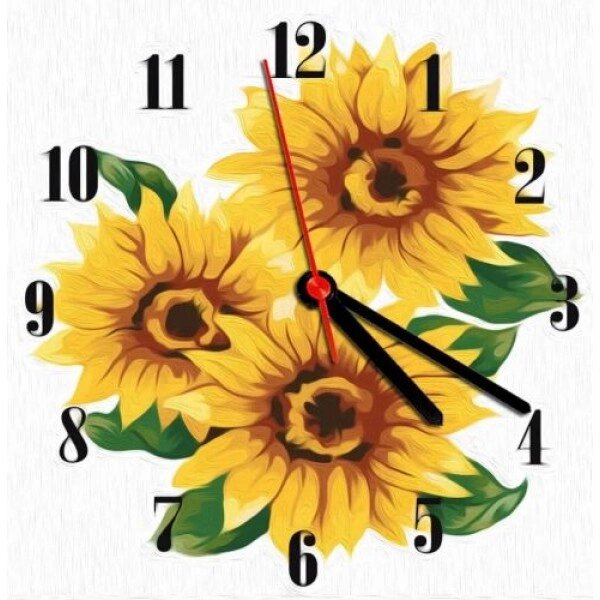 Годинник-картина за номерами "Соняшники", 30х30 см від компанії Інтернет-магазин  towershop.online - фото 1