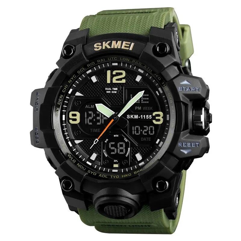 Годинник наручний чоловічий SKMEI 1155BAG, годинник тактичний протиударний, армійський годинник. Колір зелений від компанії Інтернет-магазин  towershop.online - фото 1