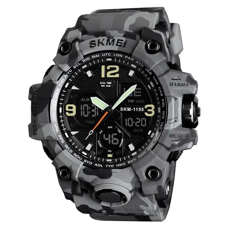 Годинник наручний чоловічий SKMEI 1155BCMGY, армійський годинник протиударний. Колір: сірий камуфляж від компанії Інтернет-магазин  towershop.online - фото 1