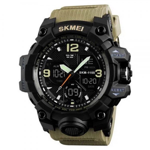 Годинник наручний чоловічий SKMEI 1155BKH KHAKI, водостійкий тактичний годинник, армійський годинник. Колір хакі від компанії Інтернет-магазин  towershop.online - фото 1