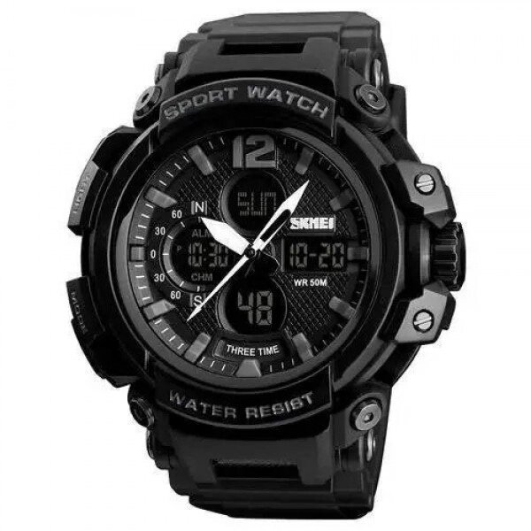 Годинник наручний чоловічий SKMEI 1343BK BLACK, годинник тактичний протиударний. Колір чорний від компанії Інтернет-магазин  towershop.online - фото 1