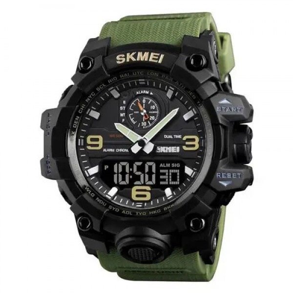 Годинник наручний чоловічий SKMEI 1586AG ARMY GREEN, чоловічий армійський водостійкий тактичний. Колір зелений від компанії Інтернет-магазин  towershop.online - фото 1