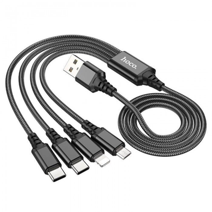 Hoco X76 4 в 1 USB до типу-C+Type-C+Lightning+MicroUSB 2A Чорні заряди від компанії Інтернет-магазин  towershop.online - фото 1