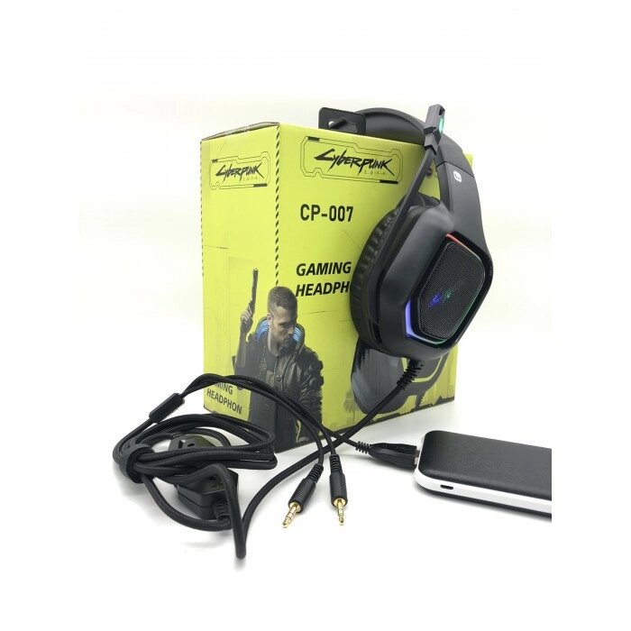 Ігрові навушники з мікрофоном Cyberpunk CP-007 з чорною підсвічуванням RGB від компанії Інтернет-магазин  towershop.online - фото 1