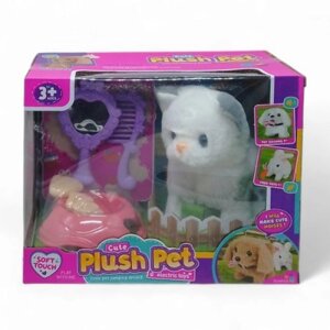 Ігровий набір зі звірком "Plush Pet. Котик білий із сірим вушком"