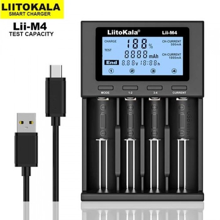 Інтелектуальний зарядний пристрій LiitoKala Lii-M4 для АА, ААА, 18650, 26650 Li-ion, Ni-MH/Ni-Cd від компанії Інтернет-магазин  towershop.online - фото 1