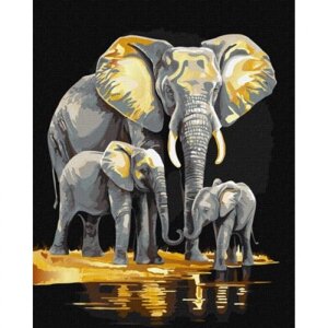 Картина за номерами з фарбами металік "Сімейство слонів"
