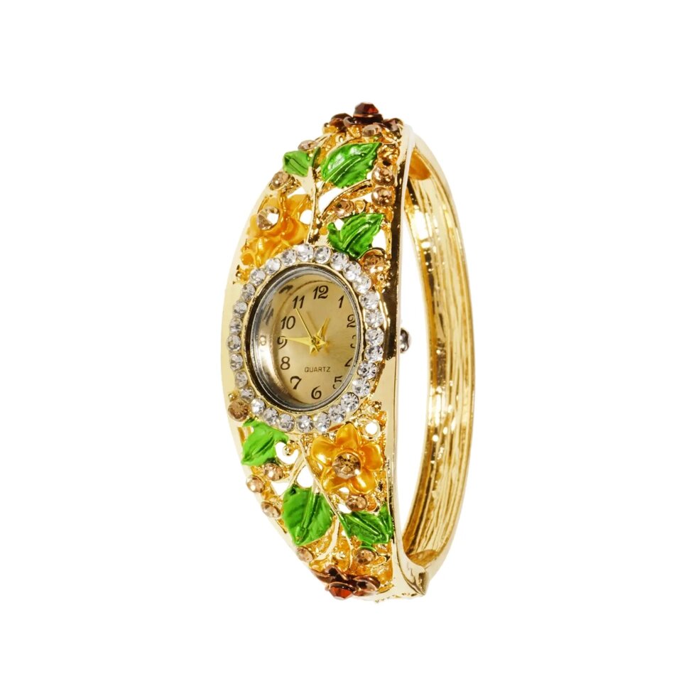 Кварцовий годинник з квітковими прикрасами, золотистий від компанії Інтернет-магазин  towershop.online - фото 1