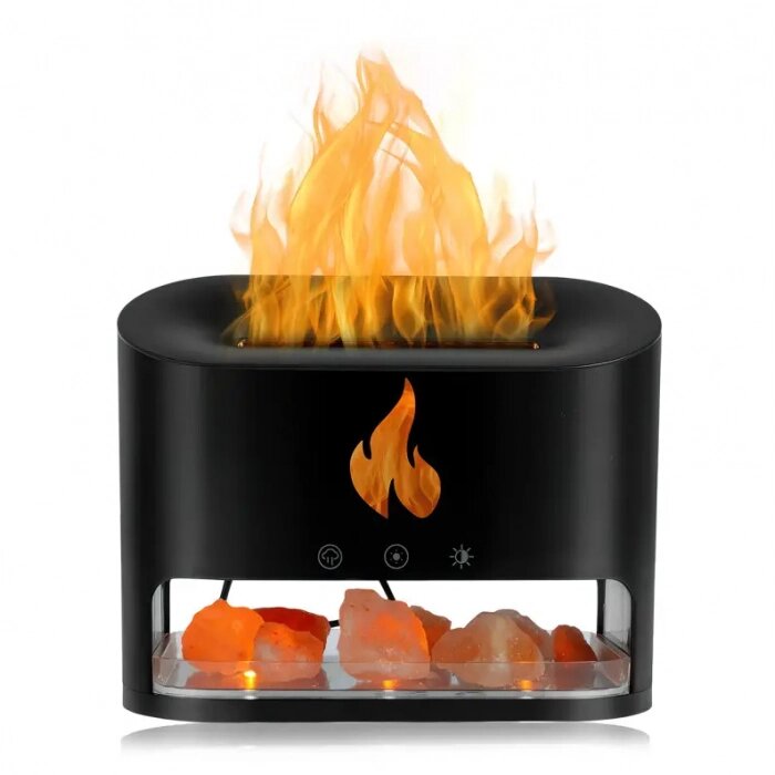 Лампа зволожувач повітря Docsal Flame 3в1 з ультразвуковим зволоженням та соляним камінням Чорний від компанії Інтернет-магазин  towershop.online - фото 1