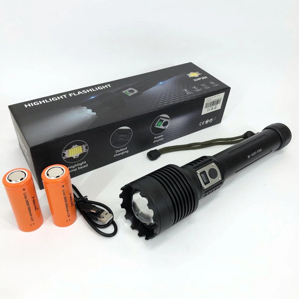 Ліхтар акумуляторний Bailong BL-G201-P360, алюмінієвий корпус, з функцією павербанку, якісний ліхтарик від компанії Інтернет-магазин  towershop.online - фото 1