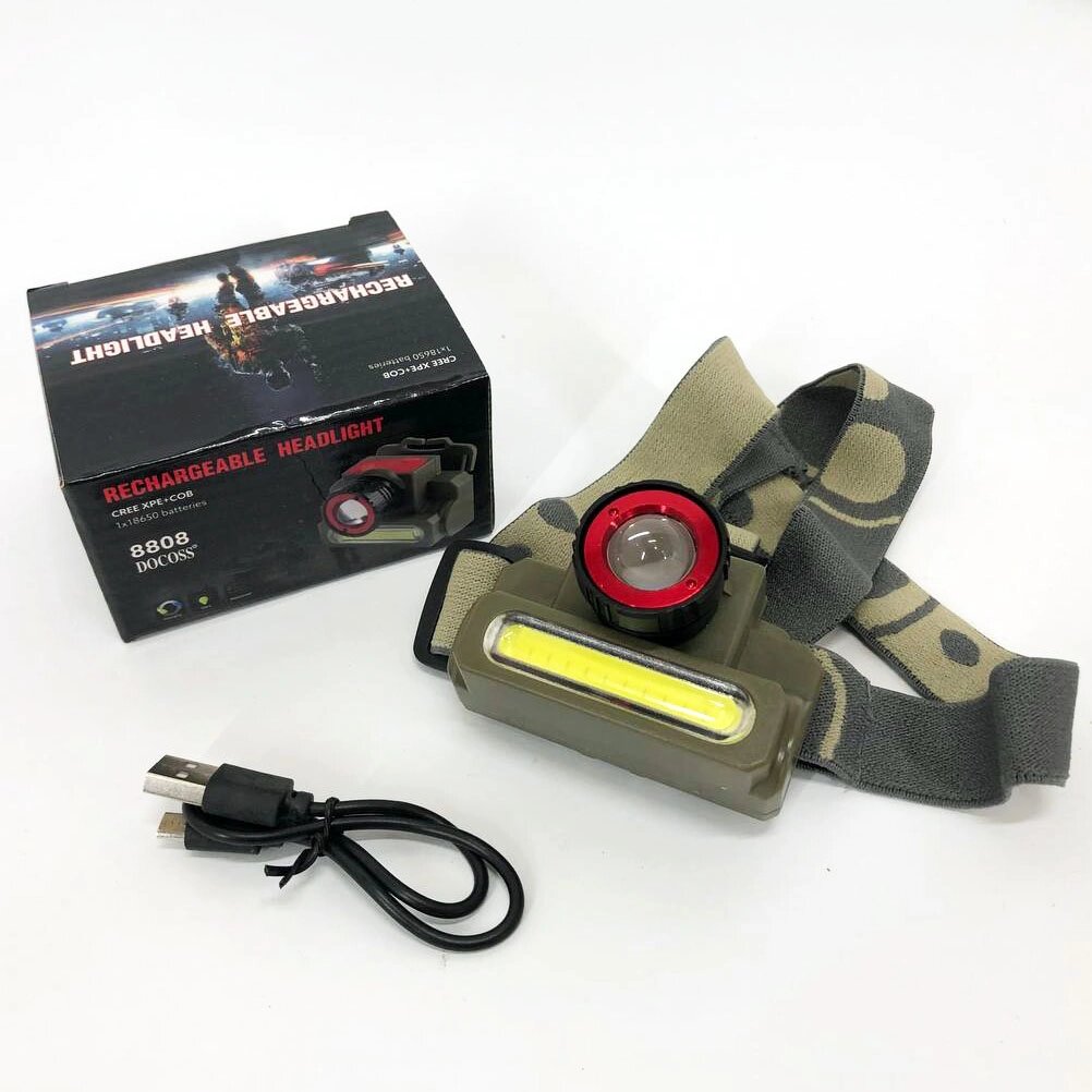 Ліхтар налобний Police 8808/6908-XPE+COB, micro USB, вбудований акумулятор, ліхтарик на голову з зарядкою від компанії Інтернет-магазин  towershop.online - фото 1