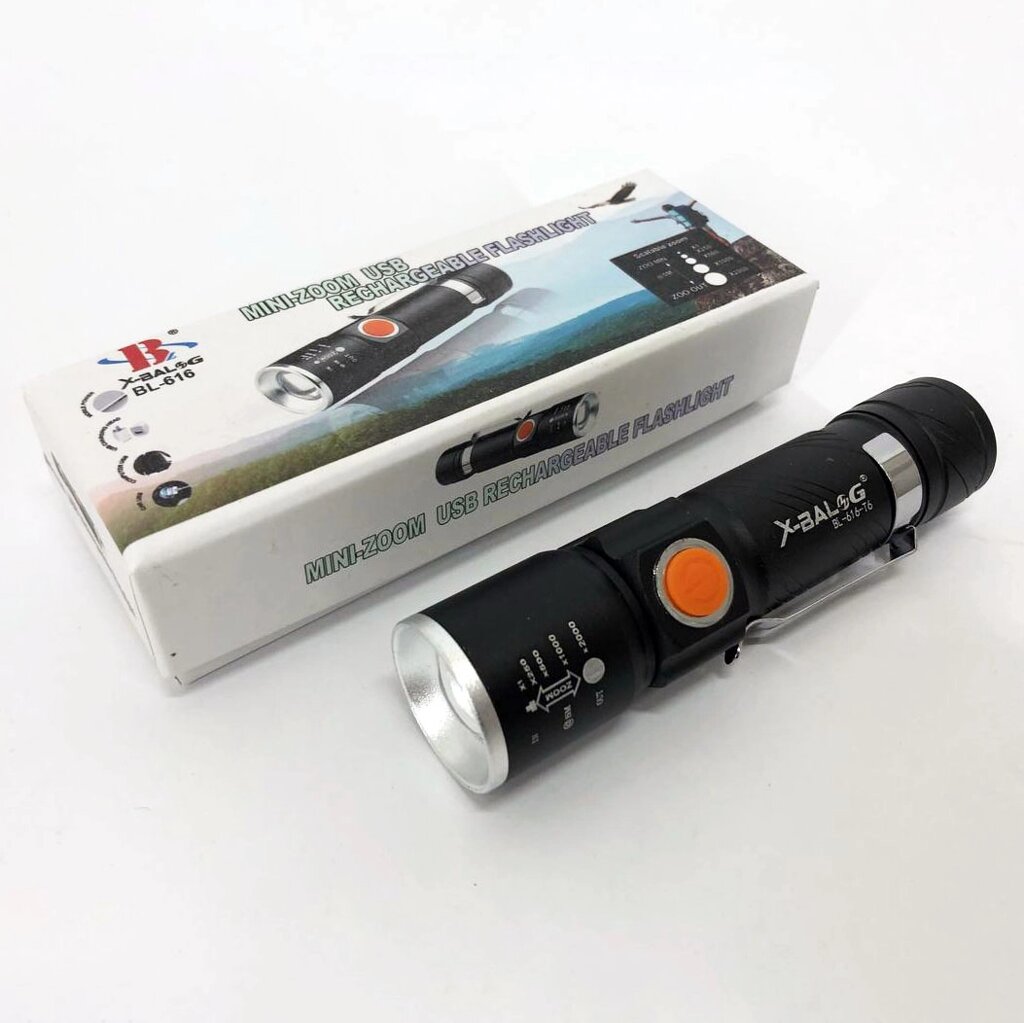 Ліхтар ручної акумуляторний тактичний X-Balog BL-616-T6 з зарядкою від павербанків з USB від компанії Інтернет-магазин  towershop.online - фото 1