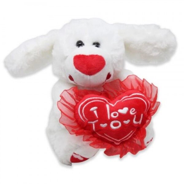 М'яка іграшка "собака з серцем", біла від компанії Інтернет-магазин  towershop.online - фото 1