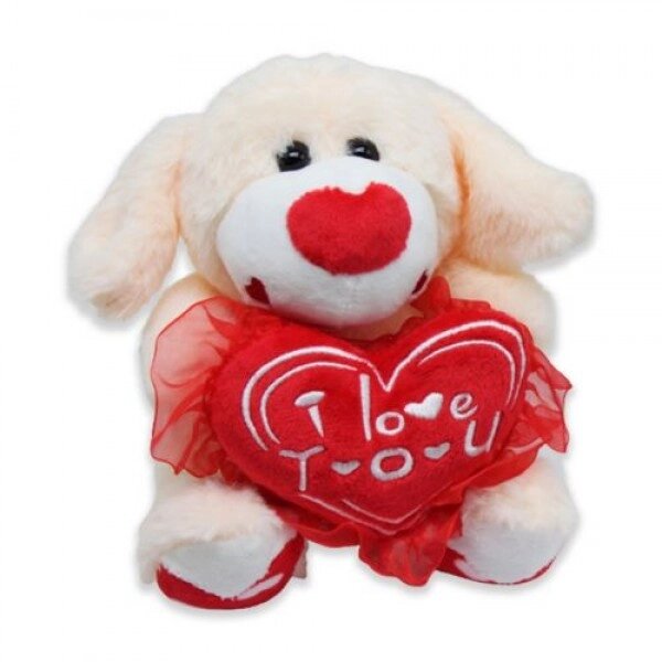 М'яка іграшка "собака з серцем", персик від компанії Інтернет-магазин  towershop.online - фото 1