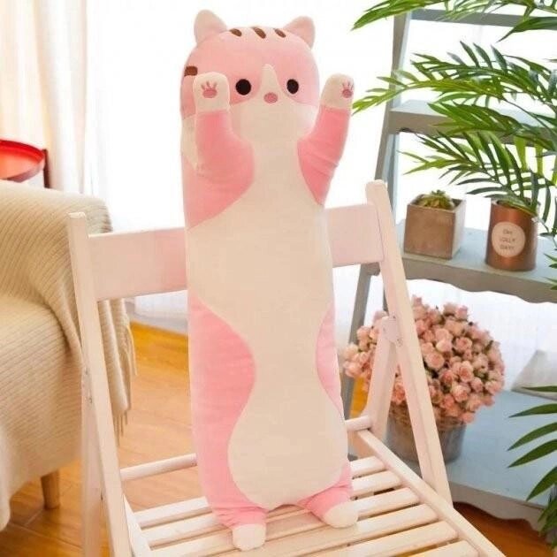 М'яка плюшева іграшка Довгий Кіт Батон котейка-подушка 50 см. Колір рожевий від компанії Інтернет-магазин  towershop.online - фото 1