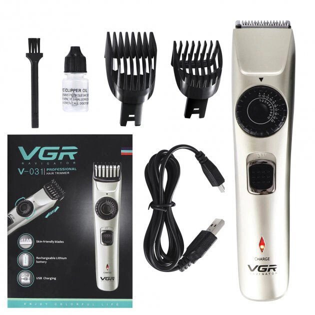 Машинка для стрижки волосся бездротова триммер VGR V-031, для бороди вусів 2 насадки, окантувальна машинка від компанії Інтернет-магазин  towershop.online - фото 1