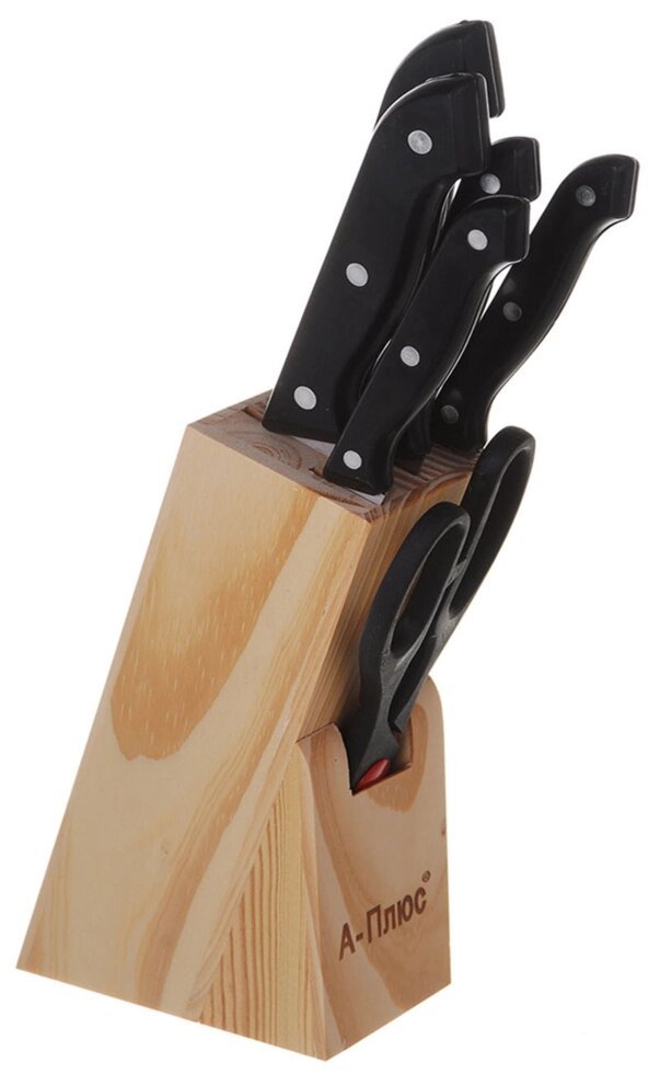 Набір кухонних ножів a-plus 7 об’єктів чорний від компанії Інтернет-магазин  towershop.online - фото 1