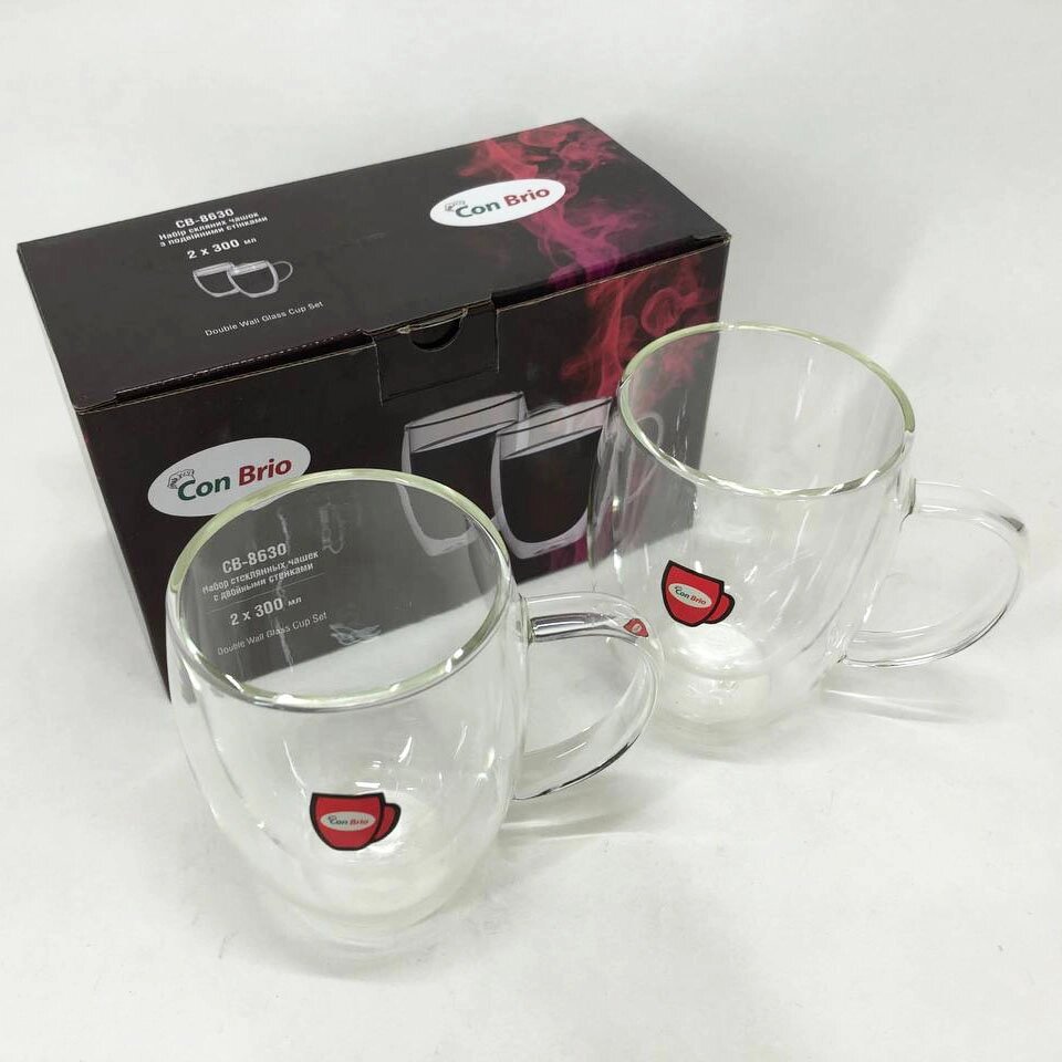 Набір скляних чашок із подвійними стінками Con Brio CB-8630 2шт, 300мл, кружки з подвійними стінками від компанії Інтернет-магазин  towershop.online - фото 1