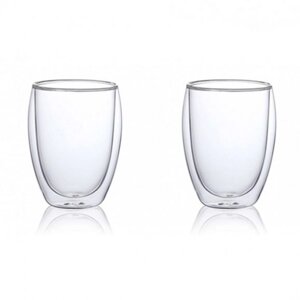 Набір скляних склянок з подвійними стінками Con Brio СВ-8335-2, 2шт, 350мл, прозорі склянки