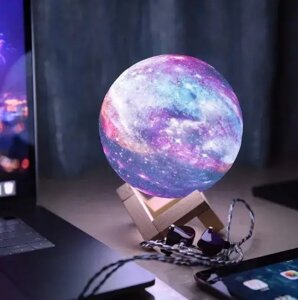 Настільний RGB світильник нічник Місяць 3D Moon Night 15см